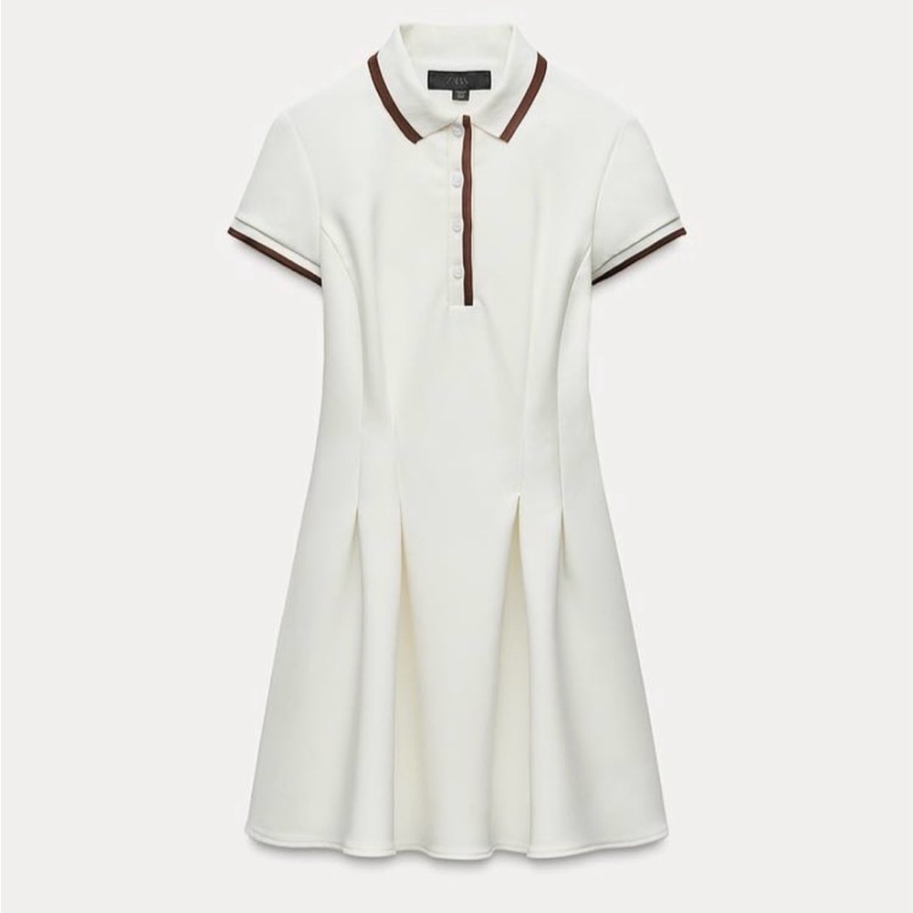Zara White Mini Dress with Brown Trim